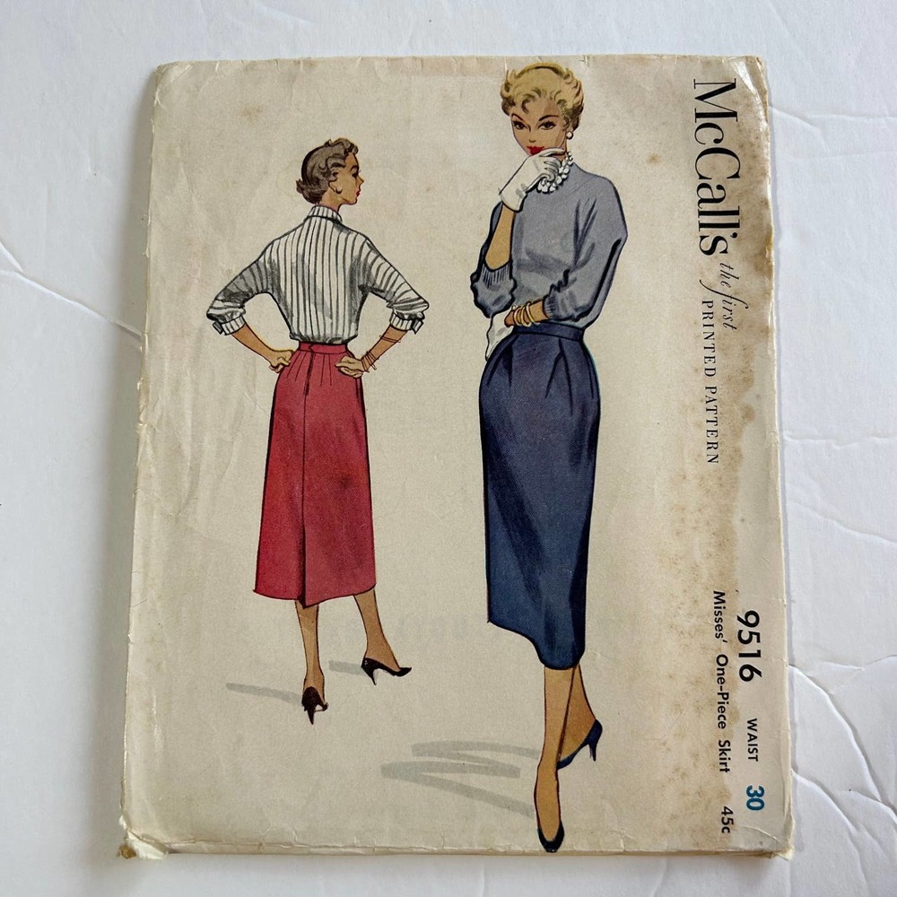 McCalls Vintage 1950's Pattern #9516 Women's One‎ Piece Skirt Waist 30
